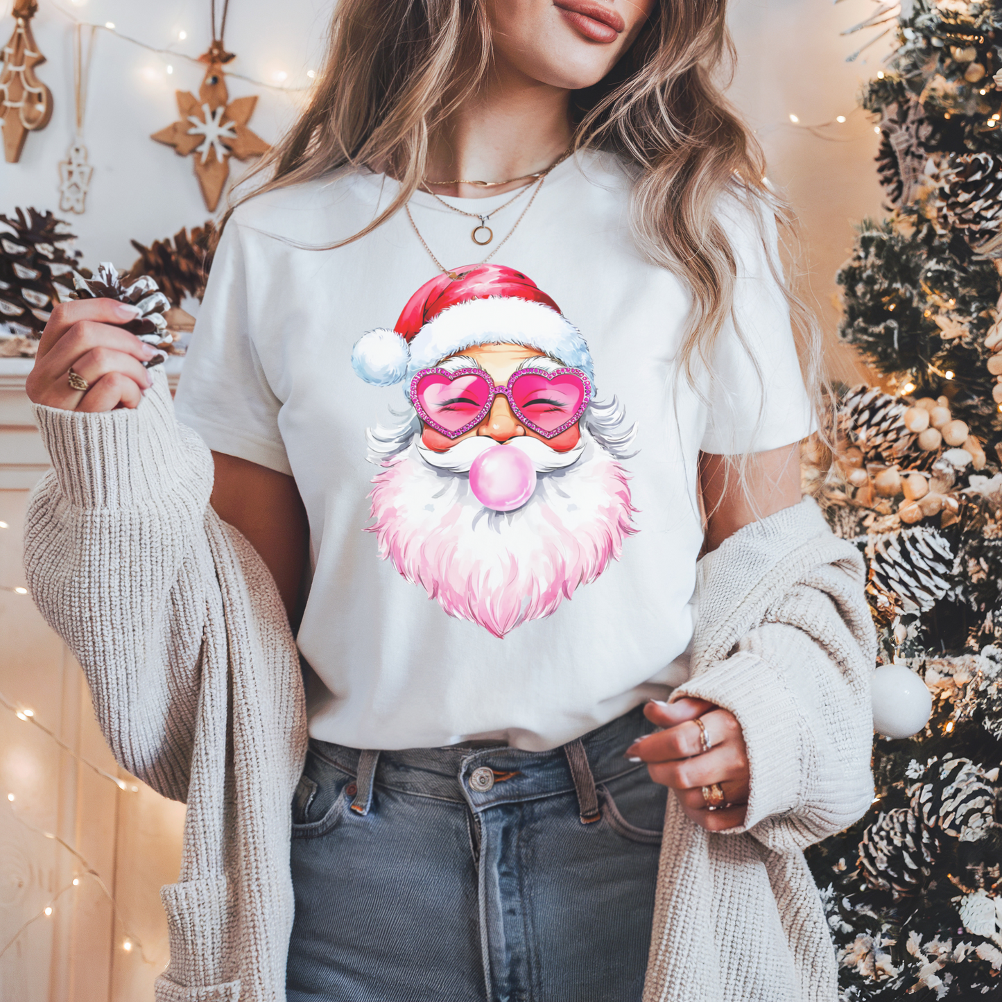 Heart Eyes Pink Santa